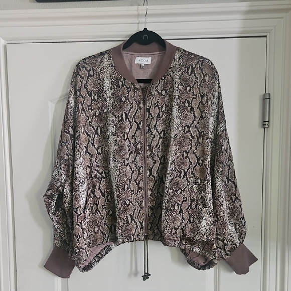 ACOA Women's Snake Print Bomber Jacket - Brown - Picture 1 of 1